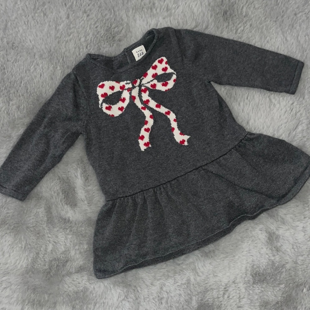 🌈 Baby Gap Bow Sweater Sz 3/6M Hearts Winter Top